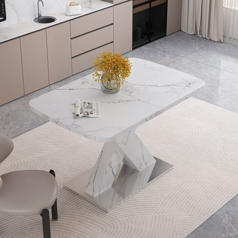 Esstisch ausziehbar MDF Weiß Marmoroptik 120-160 cm rechteckig mit Stahlbasis