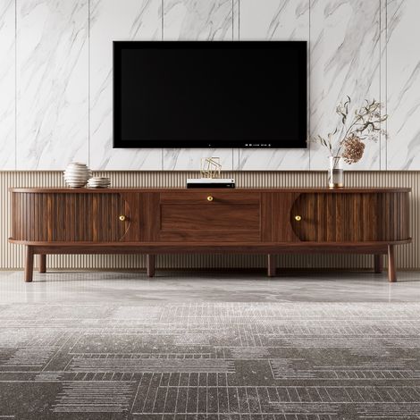 Mobile TV 170x39,5x38 cm - con cassetti, angoli arrotondati classici, robusti piedini in legno - in legno massello - noce