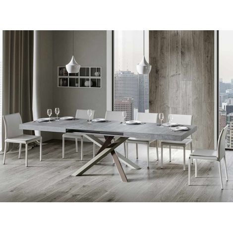 Table extensible 8 à 12 personnes gris cendré et pieds entrelacés 4 couleurs L 180 à 284 cm Artemis (1/5)