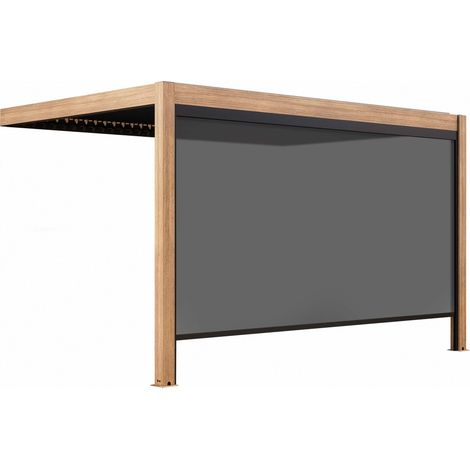 Oviala – Pergola bioclimatique adossée motorisée 3x4m – Lames orientables jusqu'à 90° – Stores occultants 95% – Aluminium gris robuste