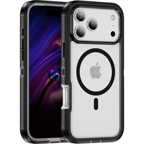 (Noir, iPhone 16) Étui de protection antidérapant de qualité militaire, compatible avec la protection de charge MagSafe. (1/5)