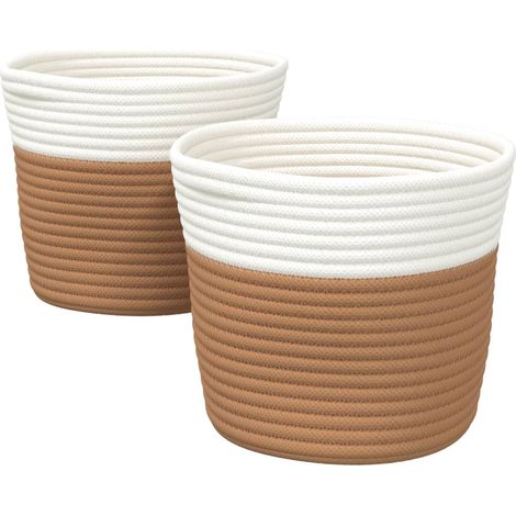 Paniers de rangement 2 pcs marron et blanc Ø24x18 cm coton