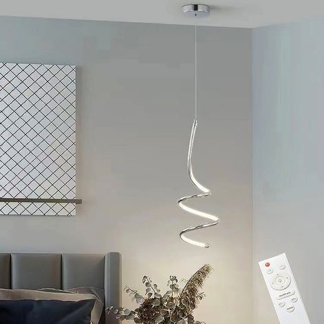 Lampada a Sospensione LED moderno a spirale Dimmerabile 3 Tonalità Luce e Telecomando IP20 Silver (1/2)
