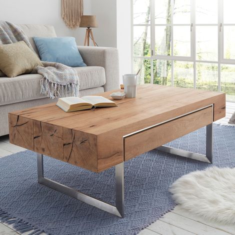 Table basse 110x60x40cm en chêne massif et pied en metal (1/3)