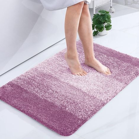 Tapis de Salle de Bain Doux, 60 x 90 cm, antidérapant, Lavable, Moelleux à Poils Longs, en Microfibre absorbante, Violet (1/5)