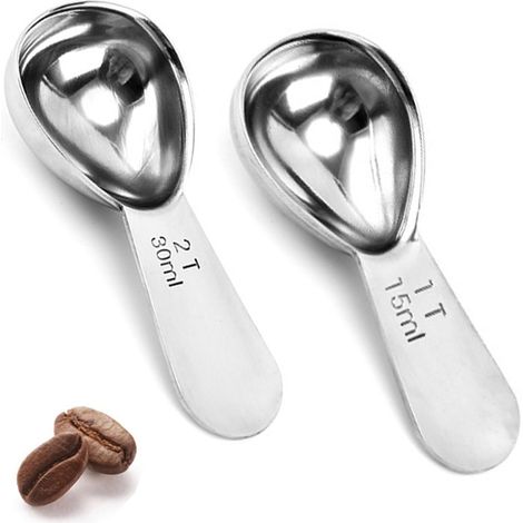 Cuchara Medidora Para Café - Acero Inoxidable - 15 ml - Mango Corto - Para Café Molido Azúcar Harina Té - 2 Unidades (1/5)
