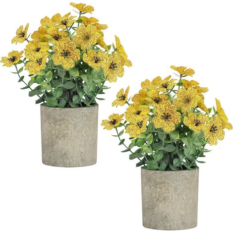 2-Piece Artificial Plants in Pot, Decorative Flowers & Eucalyptus Foliage for Home and Office, Yellow (1/5)