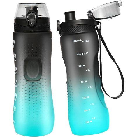 Wasserflasche Zeitmarkierung Tritan BPAfrei 750 ml Schwarz Grün (1/5)