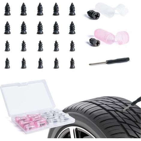 20 Pièces Clous en Caoutchouc pour Réparation de Pneu, Kit Anti-crevaison pour Voiture, Outil de Réparation avec Tournevis sous (1/4)
