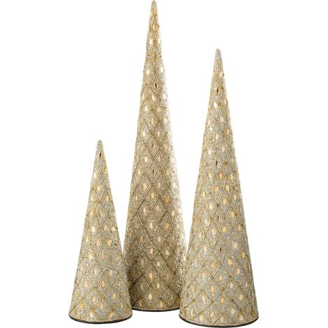 Lot de 3 Cônes Déco "Perles" 45cm Doré (1/3)