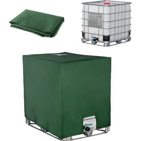Copertura per serbatoio IBC da 1000 litri, copertura per serbatoio dell'acqua, resistente ai raggi UV, antipolvere, per raccolta dell'acqua piovana con tappo, 116 x 100 x 120 cm, verde (1/5)