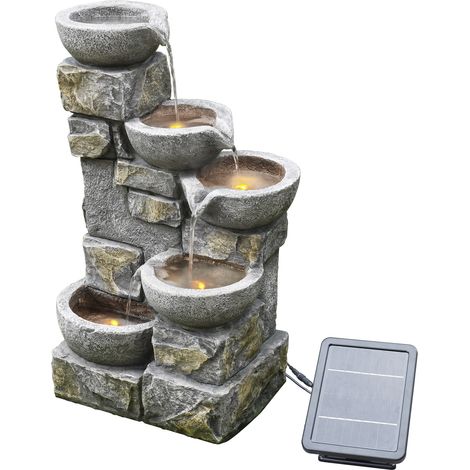 Teamson Home Fontana D'Acqua a Energia Solare con Luci per Esterni e Giardino,  Fontana a Cascata, Decorazione a Cascata Interna a 4 Livelli e Batteria di Riserva