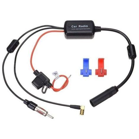 Suitable for FM AM DAB DAB+ Car Radio Antenna Amplifier, 12V-24V Car Antenna Signal Booster, SMB to DIN Splitter Adapter for Truck Stereo Car Radio (1/4)