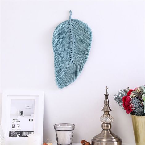 Tapestry Feuille - Macramé Coton Main - Décoration Murale Chambre Salon - 30 cm x 15 cm - 1 Pièce (1/2)