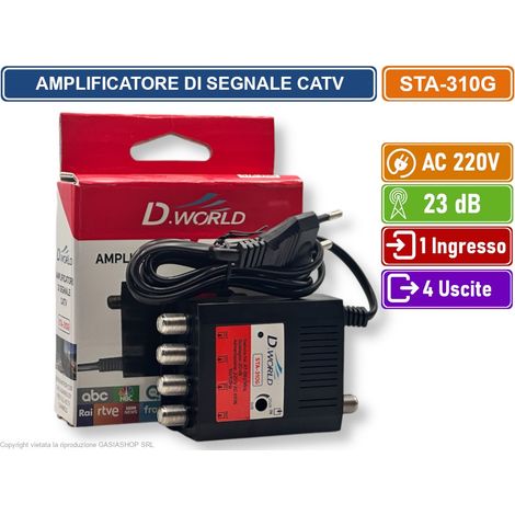 AMPLIFICATORE DI SEGNALE TV GUADAGNO 20dB 1 INGRESSO 4 USCITE BANDA DA 47 A 862 MHZ (1/5)