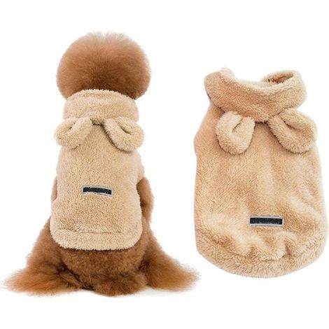 Nouveaux vêtements d'automne/hiver pour animaux de compagnie, vêtements pour animaux de compagnie à oreilles d'ours, couleur kaki, M (1/5)