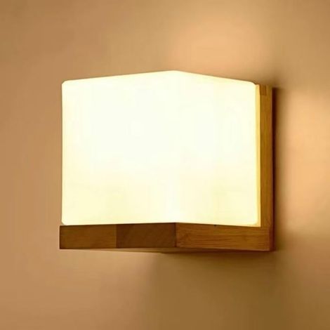 Applique Murale Intérieur Vintage, Moderne Lampe Murale en Bois et Verre, E27 Applique Murale Bois pour Chambre Salon Couloir Salle à Manger, Cuisine