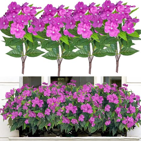 4 künstliche Outdoor-Blumen, UV-beständig, geeignet für Gärten, Terrassen, Veranden und Fensterbänke im Frühling, Veilchen