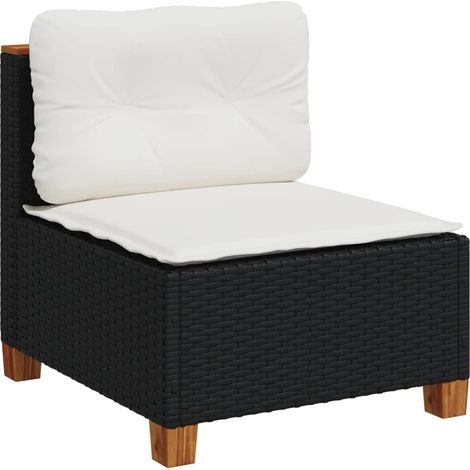 vidaXL Divano Giardino Senza Braccioli con Cuscini Nero in Polyrattan