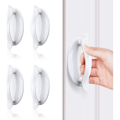 Poignée de porte d'entrée, poignée de porte coulissante, 4 pièces, poignée de porte adhésive blanche, poignée en plastique ABS pour portes et fenêtres (1/5)