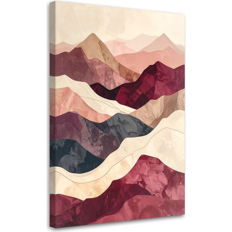 Toile Imprimée, Montagnes abstraites Pastel beige et bordeaux,20x30 (1/4)