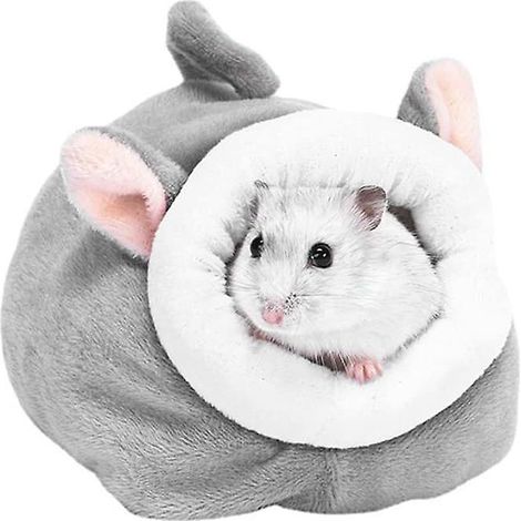 Mini-lit pour hamster en forme d'animal de dessin animé, nid douillet pour petits animaux - Gris (1/5)