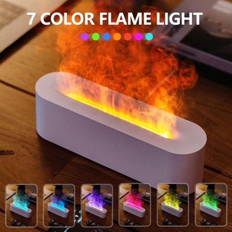 Diffuseur Huiles Essentielles avec Effet Flamme, 7 Couleurs Lumières LED Humidificateur, minuterie et Arrêt Automatique sans Eau-Blanc (1/3)