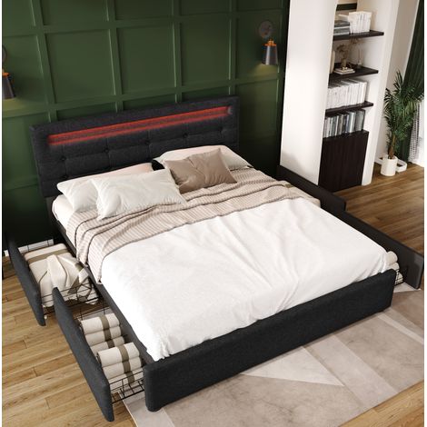 letto contenitore 140x200 con LED 4 cassetti nero OKMYHOME (1/5)
