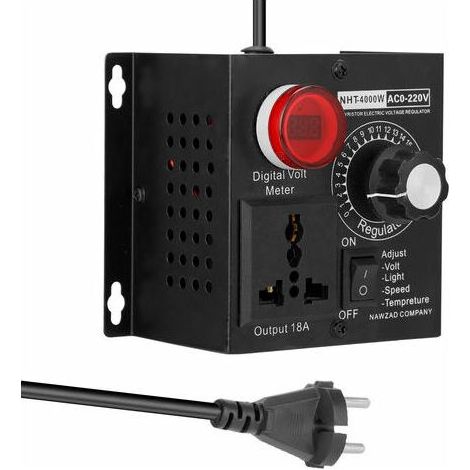 1 régulateur de tension SCR, 220 V, 4000 W, sortie 0-220 V, courant max 18 A, boîtier aluminium noir, pour chauffage, éclairage, moteurs (1/5)