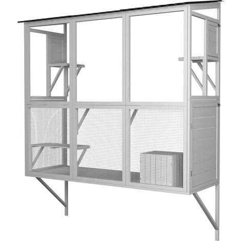 YODOLLA Window Mounted Catio Outdoor Cat Enclosure, Wooden Cat House White Weatherproof 4 Platforms & 3 Access Doors, White Wall-Mounted Pet Play Cage for Resting Bird Watching (1/5)