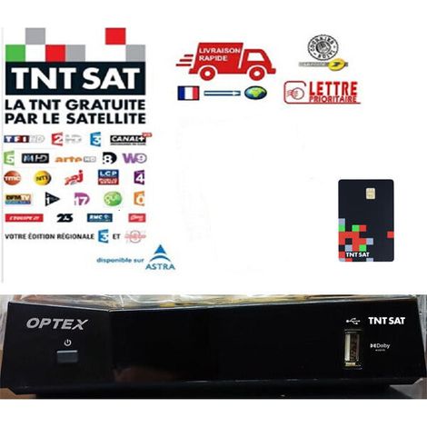 Optex – Récepteur TNT satellite TNTSAT – Décodeur HD avec carte TNTSAT 4 ans – Réception chaînes gratuites et HD sur ASTRA 19,2°Est (1/4)