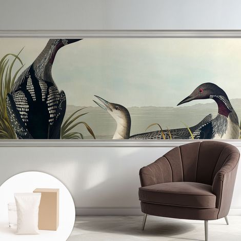 Papier peint intissé mural pour salon chambre à coucher tendance et originale - Colle incluse gratuite Oiseaux au bord de l'eau 250x104 cm (1/5)