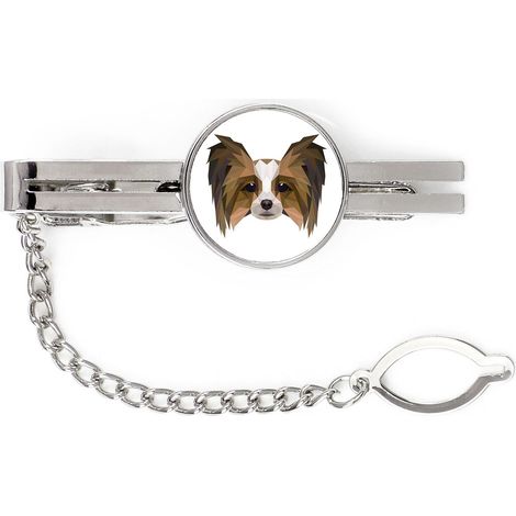 Papillon, Spaniel Continental - Pinza de corbata geométrica con foto e inscripción Art-Dog (1/4)