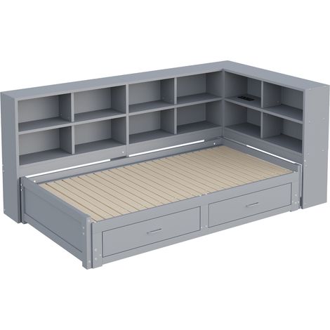Letto multifunzione con contenitore e cassetti 180 x 190 cm grigio (1/5)