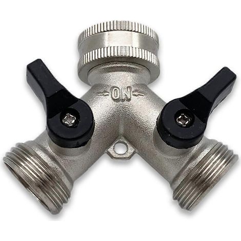 Nickel Plated uni laiton tuyau d arrosage Splitter Dual Shut arrêt vanne Leak Proof (1/5)