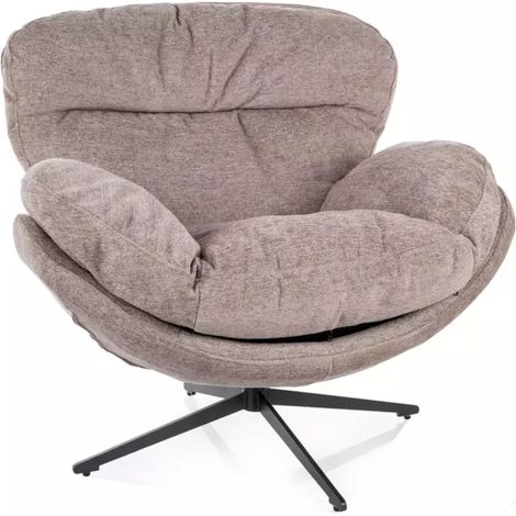 Fauteuil MAUD cocoon pivotant beige en tissu avec pieds en métal noir mat (1/4)