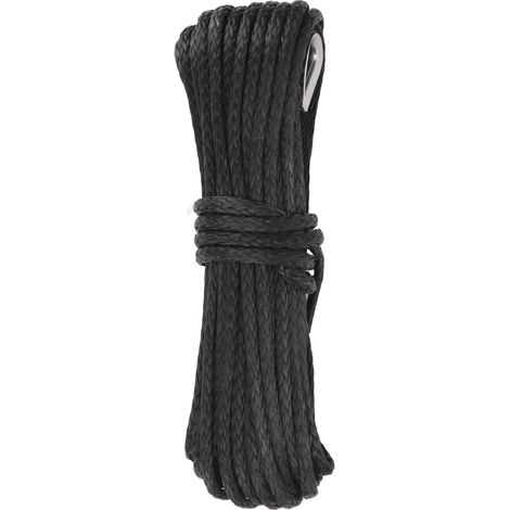 Corde de treuil en nylon noir 15m/50ft, résistante à l'usure, remplacement pour SUV, camion, ATV, UTV (1/5)