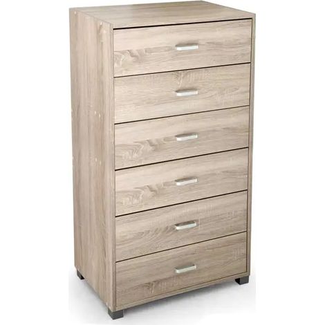 Kommode Ermes in Eiche, 68 x 40 x 119 cm, 6 Schubladen, modernes Design