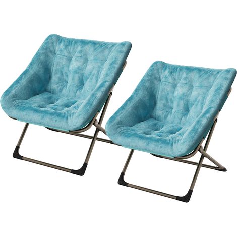 Fauteuil lune pliant oversize 79 cm en fausse fourrure douce, chaise saucer lounge cosy, cadre acier 136 kg, sans montage, salon/chambre/dortoir – Vert, pieds dorés – Green + Gold Legs (1/5)