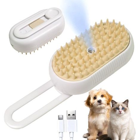 Peine de vapor 3 en 1 para gatos, peine eléctrico de vapor para mascotas, peine de vapor con cerdas de silicona suave, recargable por USB (1/5)
