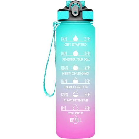 Gourde de sport à dégradé - Gourde avec paille et affichage de l'heure - Mug de voyage portable grande capacité - Dégradé vert-violet - 1000 ml - PC Dégradé vert-violet (1/5)