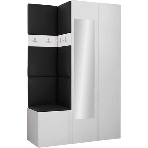 Conjunto para recibidor Pinis XXVI, Cuero ecológico Soft 011, 186x116x46cm, Espejo, Aglomerado laminado, Cuero ecológico, Colocada, Montada en la pared
