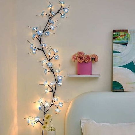 Branches Artificielles - Guirlande Lumineuse LED en Rotin - Décoration Murale Intérieure - Éclairage Ambiant pour Chambre à Coucher - Lot de 1 (1/3)