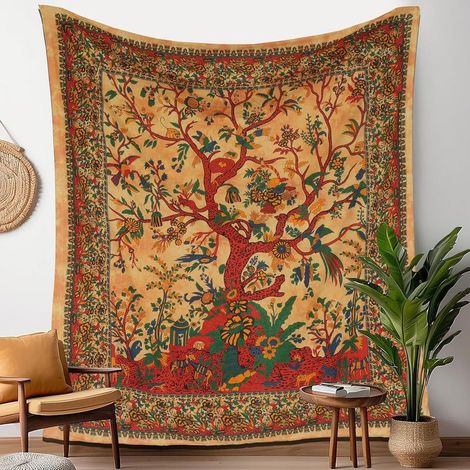 Jaune Arbre Tapisserie Indien Tissu Mural Tapestry Tenture Murale Tapisseries Bohème pour Décor Maison Salon et de la Chambre à Coucher 150 x 230 cm (1/5)