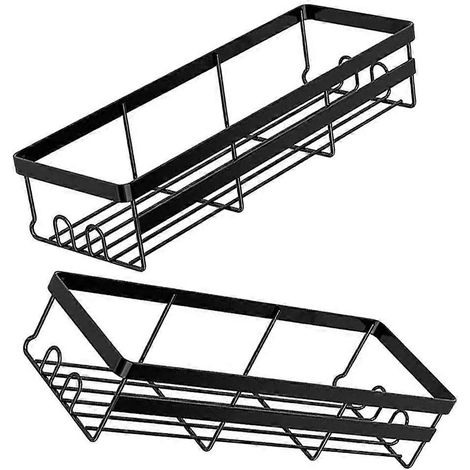 Étagère murale noire élégante, idéale pour le rangement dans la salle de bain et la cuisine, ensemble de 4 pièces, facile à installer. (1/5)