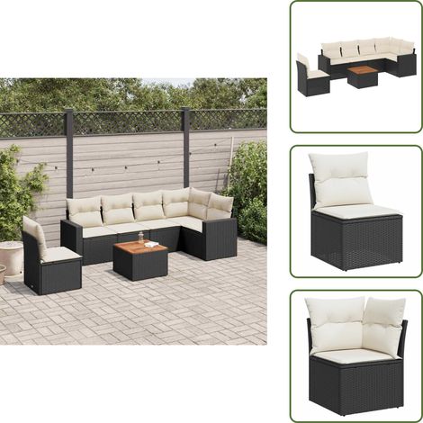 7-tlg. Garten-Sofagarnitur mit Kissen Schwarz Poly Rattan - Gartenmöbel Set - Esszimmergarnitur - Outdoor Möbel - Rattan Gartenmöbel - Lounge Garnitur (1/5)