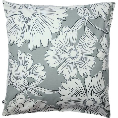 Taie d'oreiller 63x63cm coton imprimé recto floral verso rayé vert sauge et blanc - TAMIA
