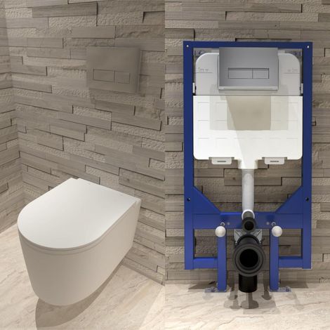 Biubiubath 1.14M Concealed Cistern Frame With Rimless Wall Hung Toilet Pan Set (1/5)