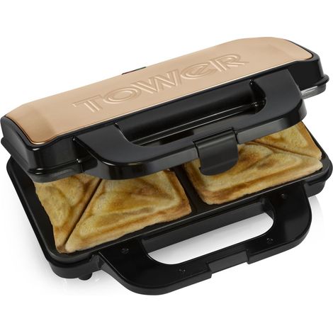 Tower T27031RG Deep Filled Sandwich Maker with Non-Stick Coated Plate and Automatic Temperature Control, 900W, Rose Gold (1/5)