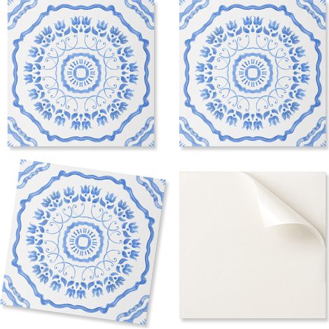 Azulejos de vinilo autoadhesivos para pared con estampado floral en c铆rculo, 4x50x50 cm.